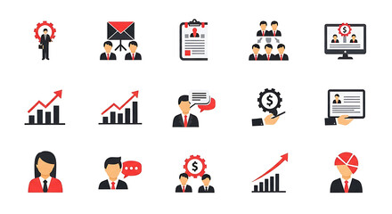 Fototapeta premium Clean and simple collection of business icons. Pastel-colored symbols for strategy, finance, growth, and communication. perfect for websites, apps, and presentations.