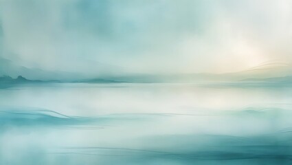 Serene Teal Mist Abstract Landscape Painting of Calm Waters and Peaceful Horizon