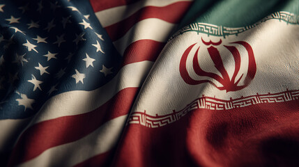 Flag fusion iran flags and american flag intertwined symbolizing unity in diversity textile close-up national pride