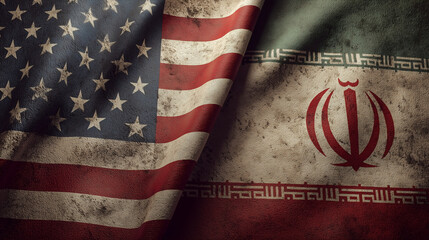 Iran flags and american flag intertwined in unity historical context dramatic setting symbolic perspective