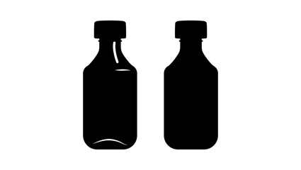 Plastic Amber Oval Liquid Medicine Bottle , black isolated silhouette