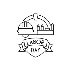 Vector illustration celebrating labor day featuring construction symbols in simple line art style