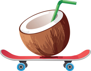 Playful Coconut Drink Riding a Skateboard with Cool Vibes