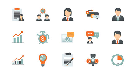 Clean and simple collection of business icons. Pastel-colored symbols for strategy, finance, growth, and communication. perfect for websites, apps, and presentations.
