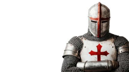 A medieval knight in full armor, background isolated on a Transparent background, PNG file.