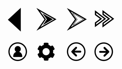 Collection of black and white interface icons including arrows settings and user profile icon set
