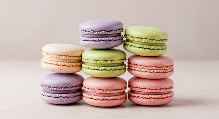Obraz premium Pastel-Colored Macarons Stacked in a Pyramid
