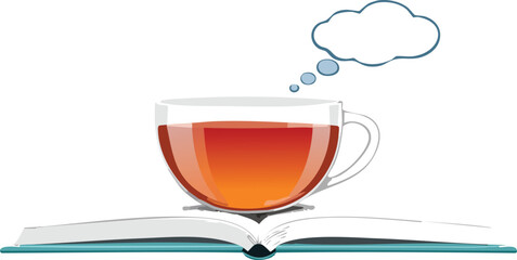 Cozy Cup of Tea Writing in a Journal with a Thoughtful Bubble