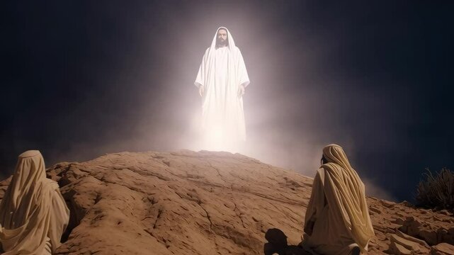 Transfiguration of Jesus Christ on Mount Tabor before the apostles. Gospel event