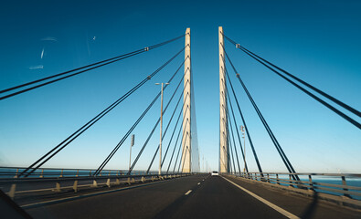 Majestic Oresund Bridge connecting Denmark and Sweden in bright daylight