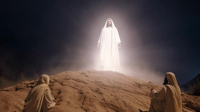 Transfiguration of Jesus Christ on Mount Tabor before the apostles. Gospel event