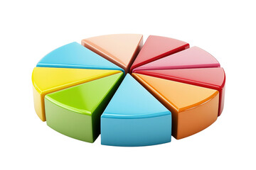 Obraz premium A pie chart with colorful sections, background isolated on a Transparent background, PNG file.