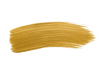 Golden paint brush stroke creating metallic texture design element on transparent background, highlighting artistic graphic detail