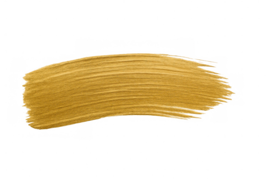 Golden paint brush stroke creating metallic texture design element on transparent background, highlighting artistic graphic detail