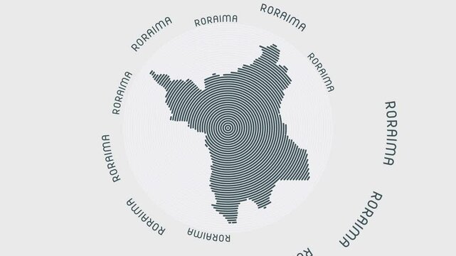 Roraima shape with dynamic circles visual effect. Animation of Roraima logo appearing from rotating rings and State name around the shape. Intro, opening, closing, logo video.
