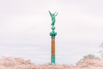 The Ivar Huitfeldt Column, a towering monument in Langelinie, Copenhagen, features an angelic...