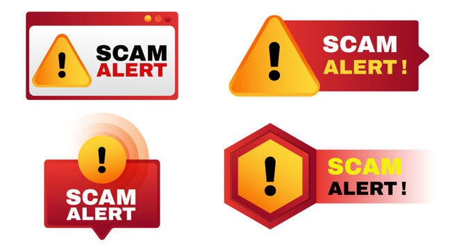 Scam alert notification set icon. fraud notice alert. malware hack attack atention banner pop up. vector