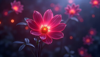 Bright Pink Flower Blooming in Soft Light with Dark Background