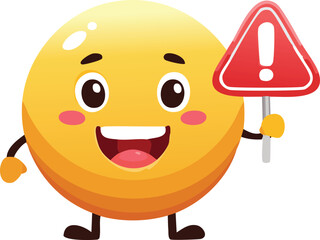 happy Emoji Holding a Bold Warning Sign with Caution
