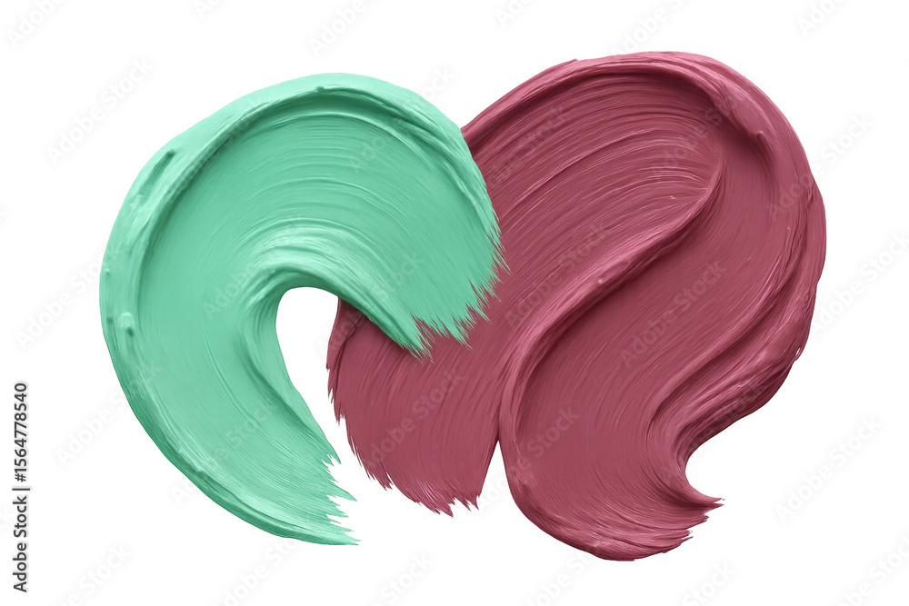 Poster pink and green brushstrokes intersecting dynamically, creating bold abstract composition with transl