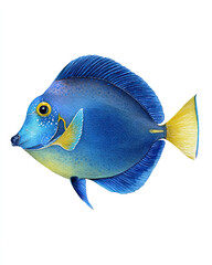 Naklejka premium blue tropical colorful fish watercolor illustration on white 