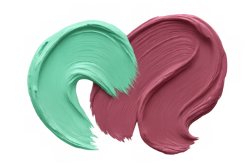 Pink and green brushstrokes intersecting dynamically, creating bold abstract composition with translucent background