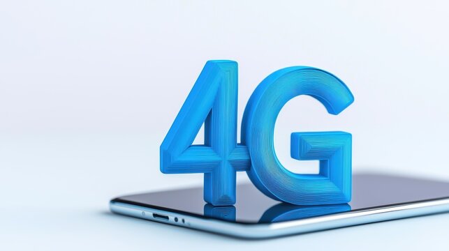 Close-up shot of the 4G symbol over a smartphone device, representing modern technology, connectivity, and fast data transfer