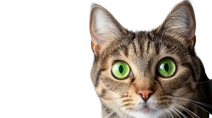 Fototapeta premium A sitting tabby cat with bright green eyes, background isolated on a Transparent background, PNG file.