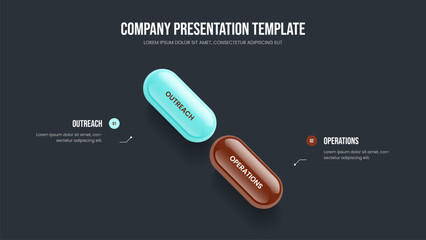 Market Visualization 2 Step Infographic Slideshow Layout. Consulting Strategy Slide Template Vector Illustration. Business Forecast Two Element Diagram Frame Design.