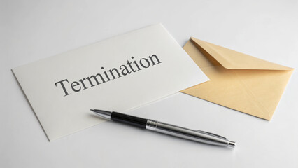 Economic crisis job loss,employment layoff concept. Termination letter envelope pen document. worker unemployment,fired employee,corporate,recession,cut,termination,notice,downsizing,staff