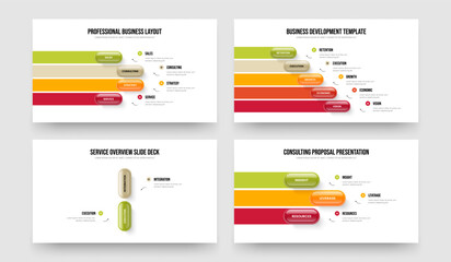 Market Showcase Four Five Two Three Option Diagram Frame Design Vector Illustration Set. Project Profile 4 5 2 3 Element Infographic Slideshow Layout Bundle.