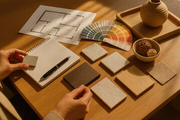 New House Decisions: Material Samples for Architecture and Interior Projects in a Creative Workspace

