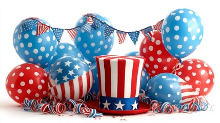 Obraz premium Festive Decoration for Independence Day Celebration with Balloons and Hat