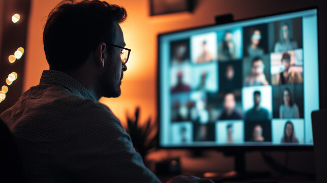 IT manager engages in a discussion about system scalability during a remote meeting with team members in various locations after hours