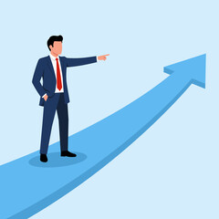 Illustration of a Businessman Pointing Direction Growth and Leadership