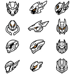A high-quality pack of printable robot head stickers with a dynamic and stylish graphic design