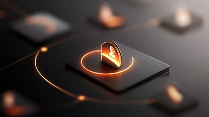 Orange user network glowing and pulsing, connecting with other icons in a dark, abstract icon visualization, symbolizing communication and online community
