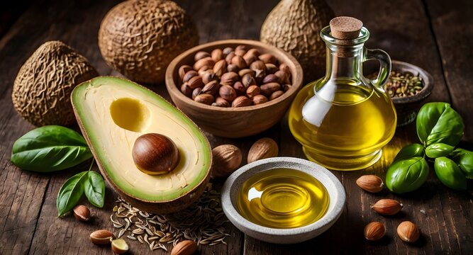 
Selection of healthy food with unsaturated fats