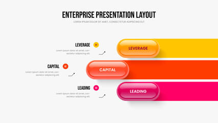 Modern Development Three Element Infographic Presentation Design. Financial Report Frame Layout Vector Illustration. Product Campaign 3 Step Diagram Slide Template.