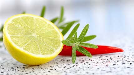 Vibrant Lime Slice Rosemary Sprig and Chili Pepper: A Culinary Still Life.