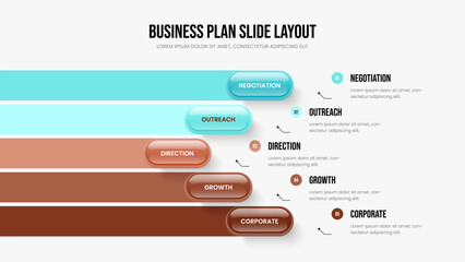 Advertising Visualization 5 Step Infographic Slideshow Layout. Digital Review Presentation Template Vector Illustration. Product Introduction Five Element Diagram Frame Design.