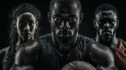 Intense athletes showcase determination and strength during a nighttime basketball training session
