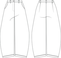 mid high rise waist darted tailored oversize loose slouchy baggy pant trouser denim jean template technical drawing flat sketch cad mockup fashion woman design style model 
