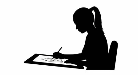 Designer at Desk Vector &ndash; Silhouette of Artist or Creative Professional Drawing, Working on Design Concepts