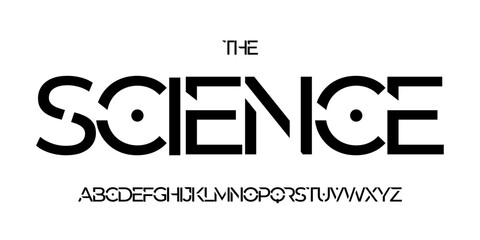 Science technology font, futuristic alphabet for scientific headline, medical digital product logo, display device typography, app UI typographic design. Modern vector typeset.