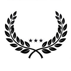 Black laurel wreath with three stars isolated on white background