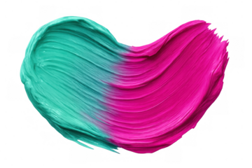 Watercolor brushstrokes forming heart silhouette in turquoise, pink, creating romantic graphic element with transparent overlay