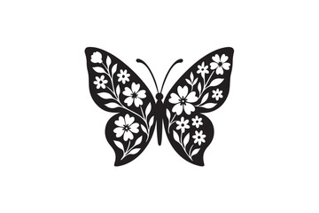 Butterfly Flower silhouette on white background.01