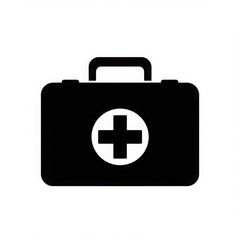 Obraz premium Black first aid kit with white cross isolated on white background