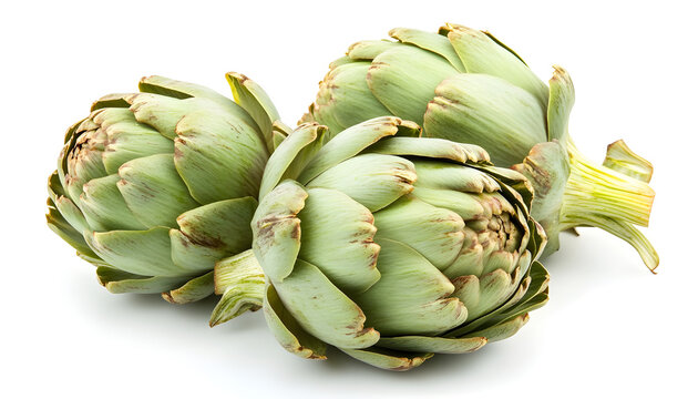 Delicious floating artichoke hearts isolated on white background